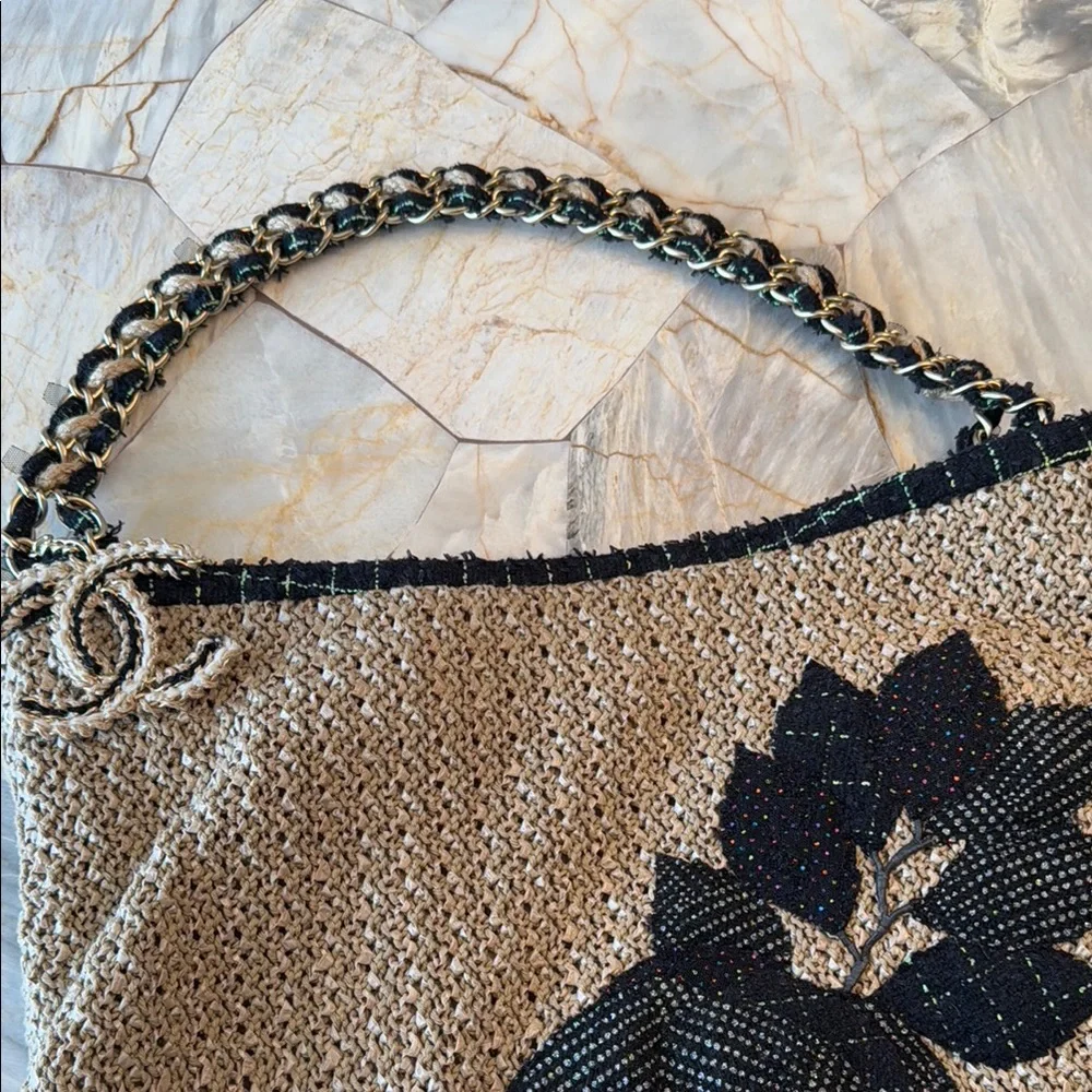 CHANEL Tan and Black Hobo Bag with Chunky Chain Handle - Picture 5 of 11